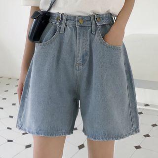 Wide-leg Denim Shorts Sky Blue - One Size