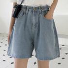Wide-leg Denim Shorts Sky Blue - One Size