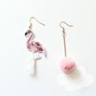 Non-matching Flamingo Fluffy Ball Earring