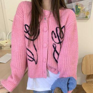 Floral Embroidered Cardigan Pink - One Size