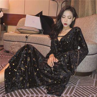 Bell-sleeve A-line Midi Velvet Dress As Shown In Figure - One Size
