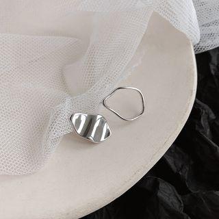 Non-matching Alloy Irregular Disc & Hoop Earring 1 Pair - Silver - One Size
