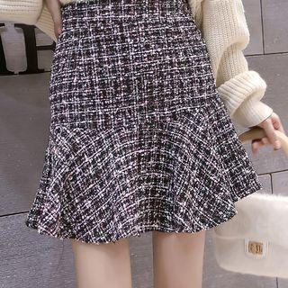 Ruffle Hem Tweed A-line Skirt