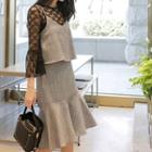 Set: Spaghetti-strap Plaid Top + Midi Skirt