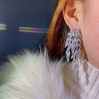 Rhinestone Leaf Drop Earring 1 Pair - Silver - One Size