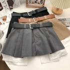 Belted Low Rise Pleated A-line Skirt