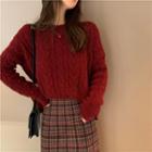 Cable-knit Sweater / Midi Plaid A-line Skirt