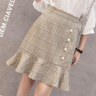 Frill Hem Plaid A-line Skirt