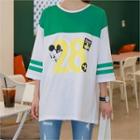 3/4-sleeve Mickey Mouse Print T-shirt
