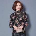 Floral Print Lace Long-sleeve Top