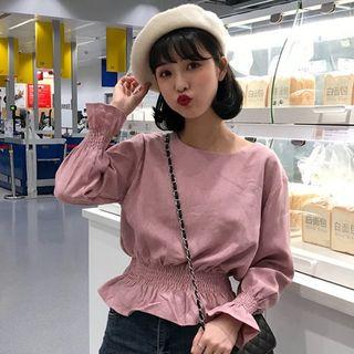 Long-sleeve Frill Trim Corduroy Top
