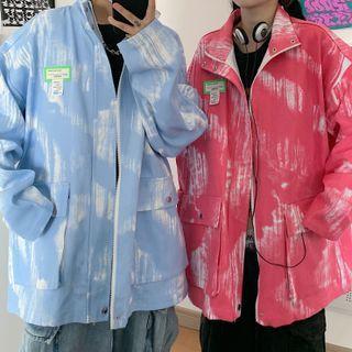 Applique Tie-dyed Zip-up Jacket