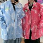Applique Tie-dyed Zip-up Jacket