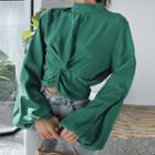 Balloon-sleeve Mock-neck Twisted Top
