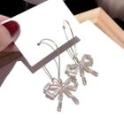 Faux Pearl Faux Crystal Bow Dangle Earring 1 Pair - Steel Stud - Gold - One Size