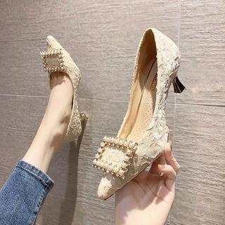 Faux Pearl Buckle Pointy-toe Stiletto Heel Pumps