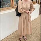Puff Sleeve Button-up Dress Khaki - One Size