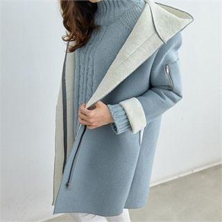 Faux-fur Lining Hooded Open-front Coat
