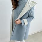 Faux-fur Lining Hooded Open-front Coat