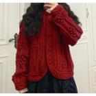 Plain Cable Knit Cardigan Red - One Size