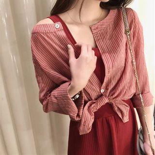 Set: Striped Shirt + Sleeveless A-line Dress