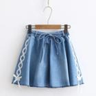Ribbon Trim Denim Skirt
