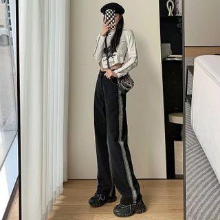 Low Waist Lettering Bootcut Jeans