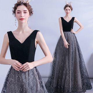 Sleeveless Embellished Mesh A-line Gown