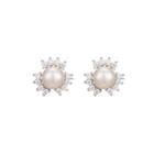 Sterling Silver Fashion Simple Geometric Round Freshwater Pearl Stud Earrings Silver - One Size