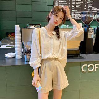 Striped Shirt / Denim Shorts