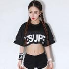 Elbow-sleeve Cropped Lettering T-shirt