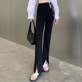 Lettering Patch Slit-hem Boot-cut Pants