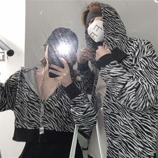 Zebra Print Zip-up Hoodie