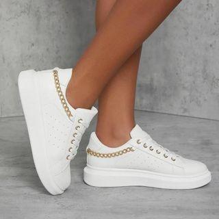 Chain Detail Platform Lace Up Sneakers