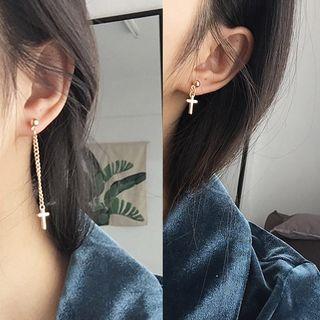 Non-matching Alloy Cross Dangle Earring
