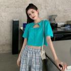Short-sleeve Crop T-shirt / Plaid Straight Fit Pants