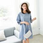 Embroidery 3/4 Sleeves Soft Denim Dress