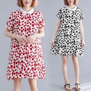 Short-sleeve Dotted Chiffon A-line Mini Dress