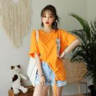 Distressed Safety Pin Patched T-shirt