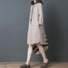 Long-sleeve Striped Buttoned Placket Dress