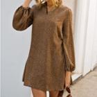Notch Neck Leopard Print Tunic Dress