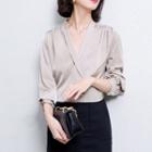 V-neck Double-breasted Chiffon Blouse