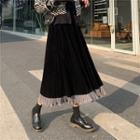 Layered A-line Midi Velvet Skirt Black - One Size