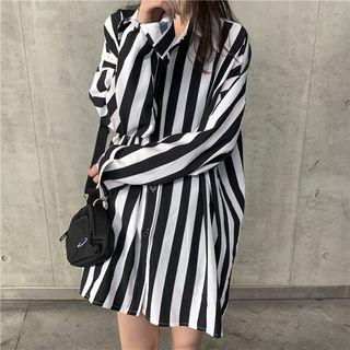 Long-sleeve Oversized Striped Shirt Stripe - One Size