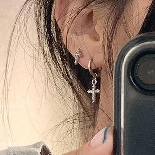 Asymmetrical Rhinestone Cross Earring 1 Pair - Silver - One Size