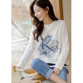Letter Printed Contrast-trim T-shirt