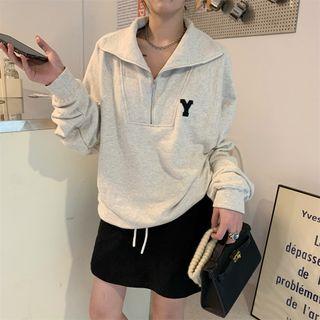 Half-zip Letter Embroidered Sweatshirt / Skirt