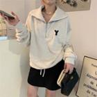 Half-zip Letter Embroidered Sweatshirt / Skirt