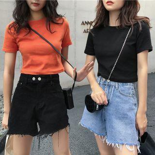 Plain Short-sleeve Cropped T-shirt / Tank Top