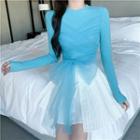 Long-sleeve Mesh Bow T-shirt